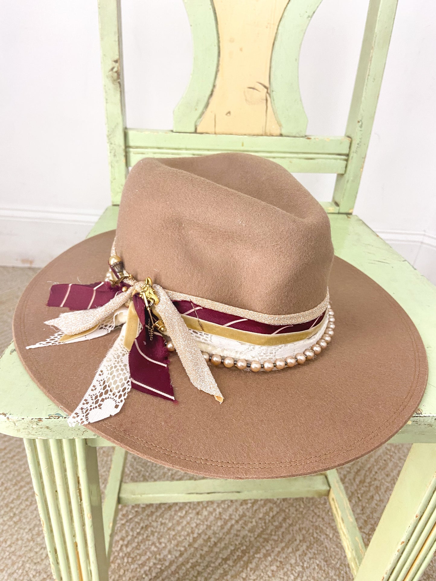 OOAK 100% Wool Hat Pin/Pearl Flexible Hat