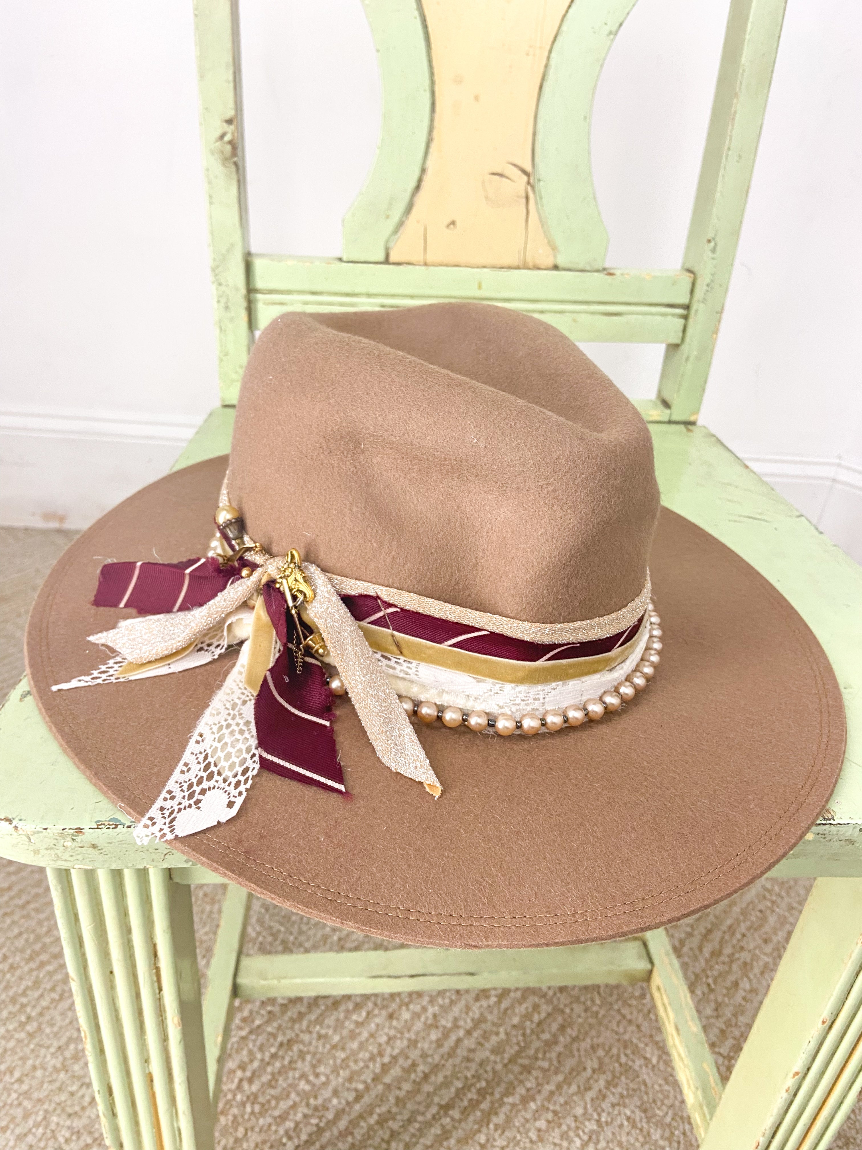 OOAK 100% Wool Hat Pin/Pearl Flexible Hat
