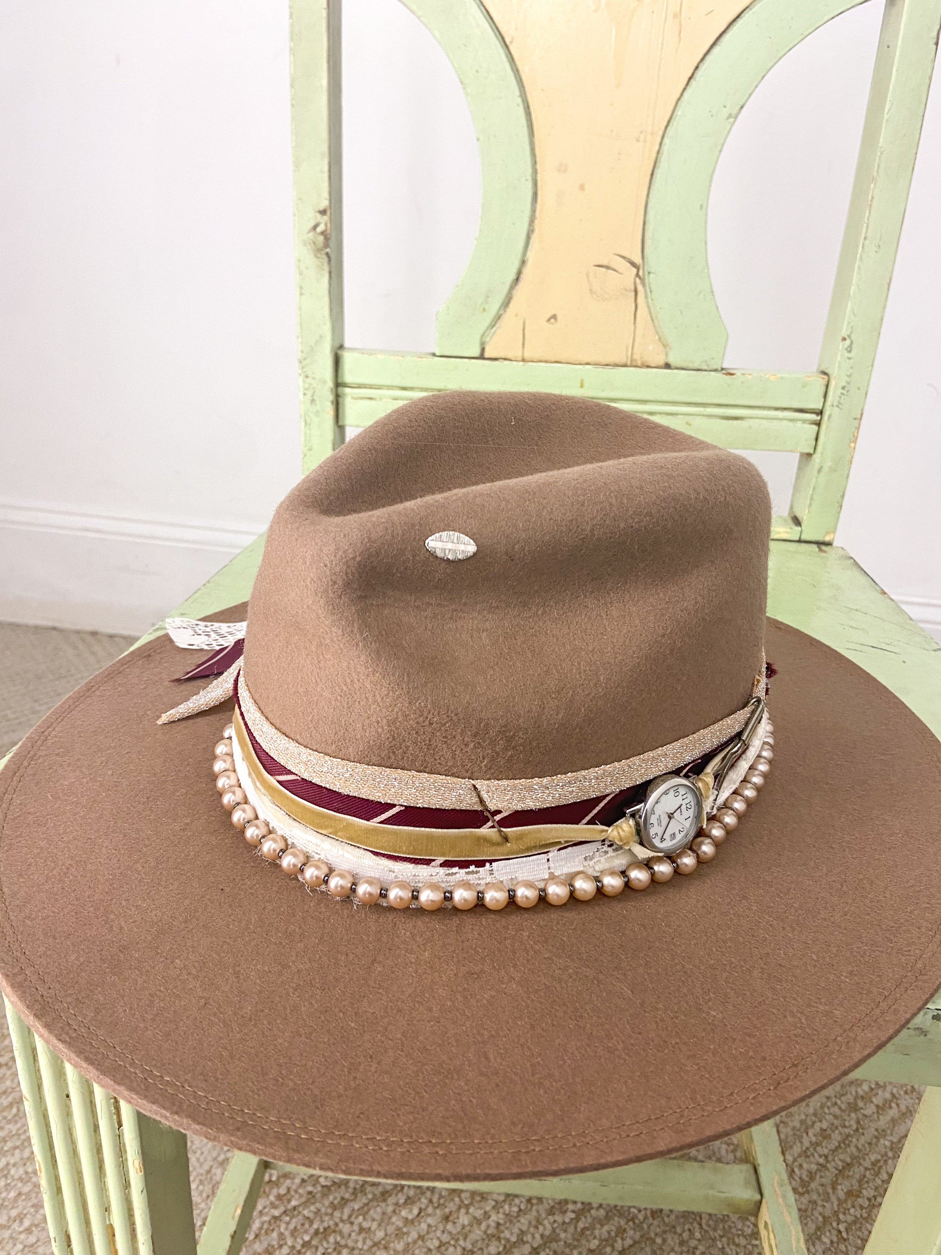 OOAK 100% Wool Hat Pin/Pearl Flexible Hat