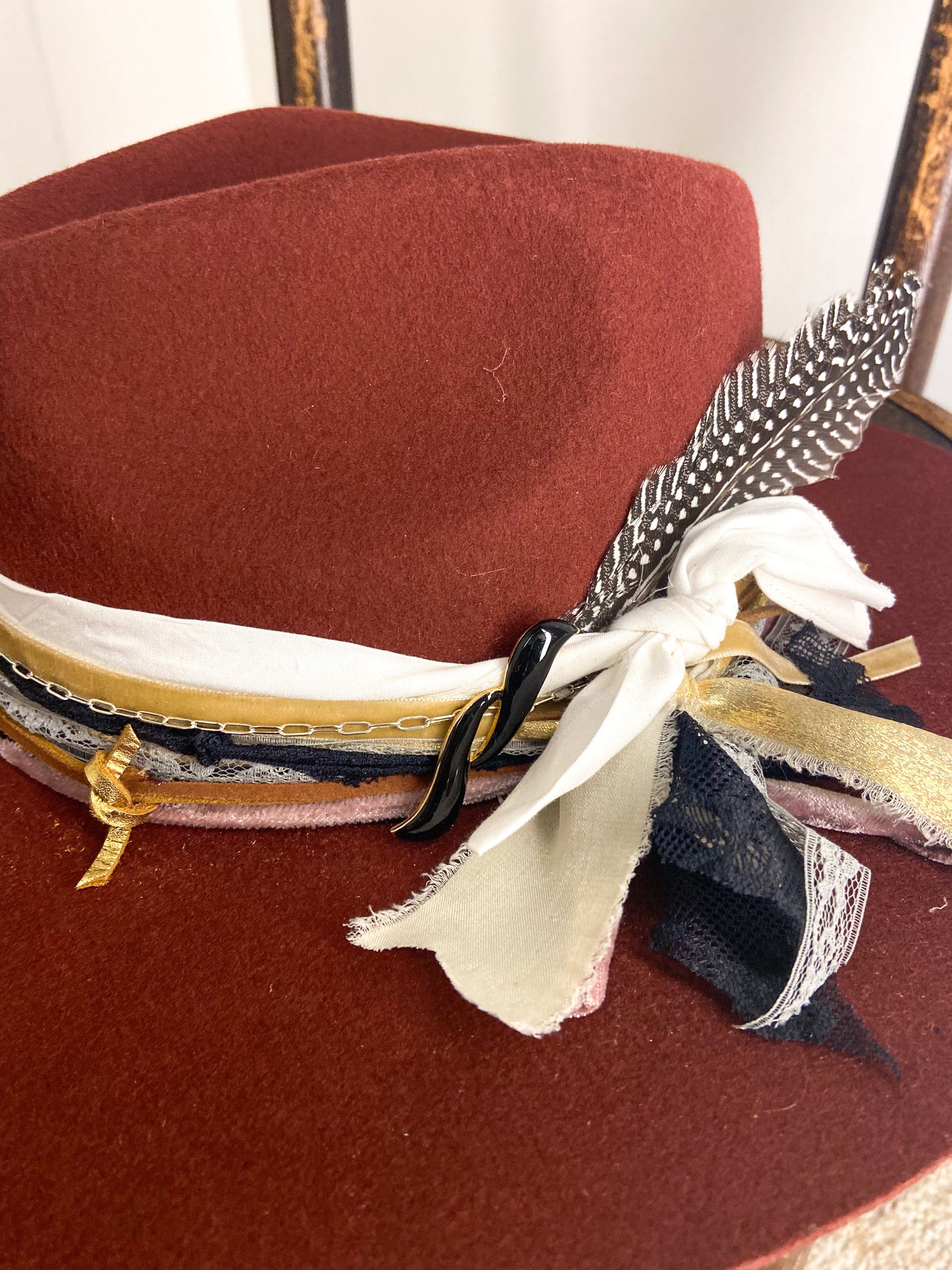 OOAK 100% Wool Maroon Mix Stiff Brim Rancher Hat