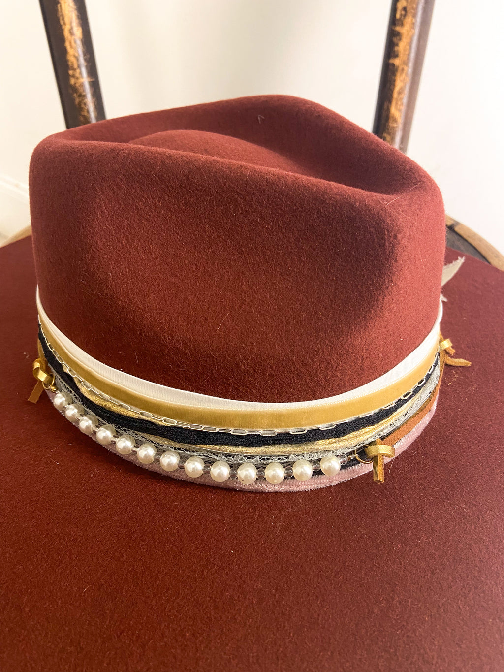 OOAK 100% Wool Maroon Mix Stiff Brim Rancher Hat