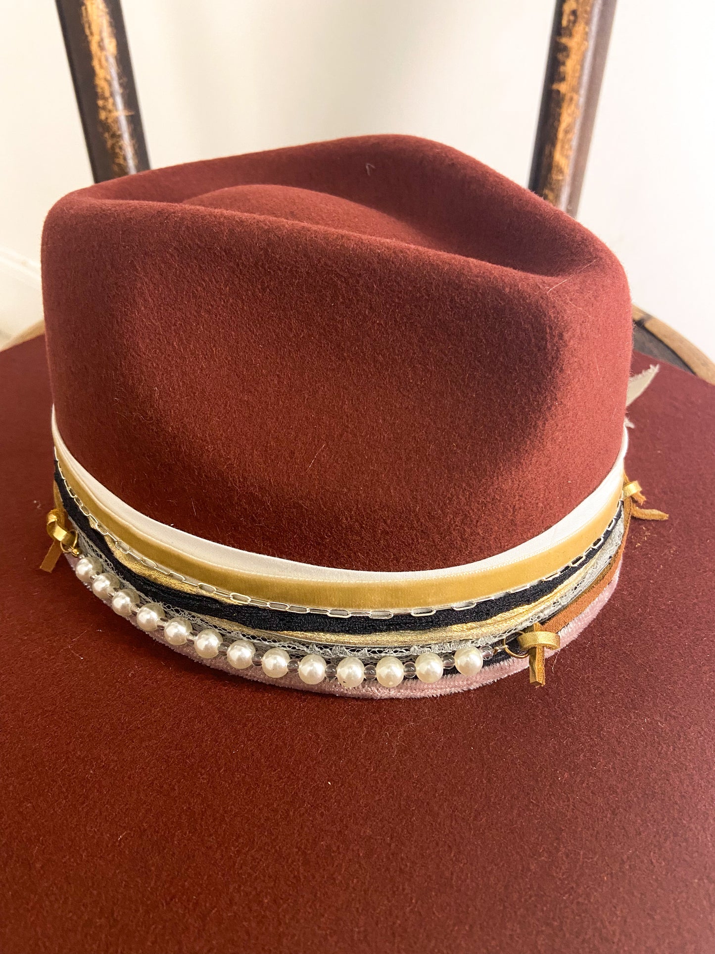 OOAK 100% Wool Maroon Mix Stiff Brim Rancher Hat