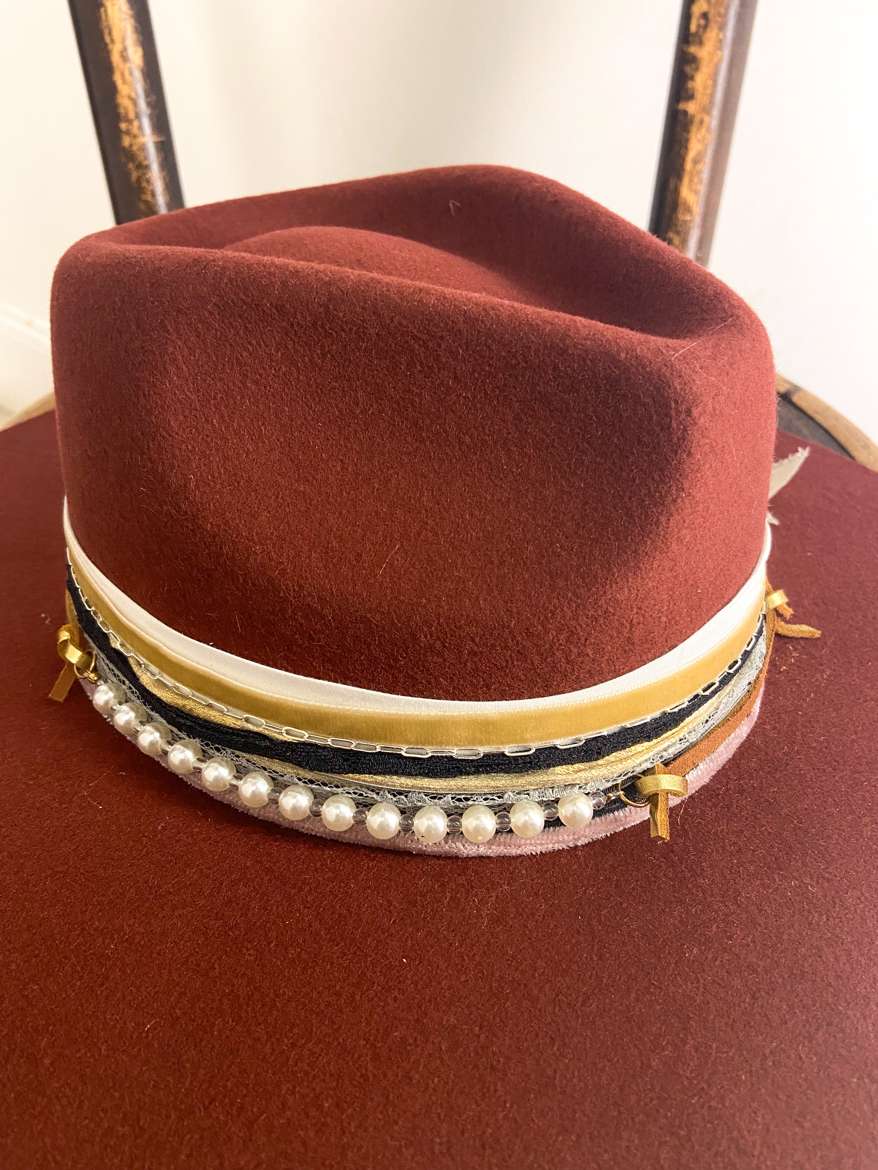OOAK 100% Wool Maroon Mix Stiff Brim Rancher Hat