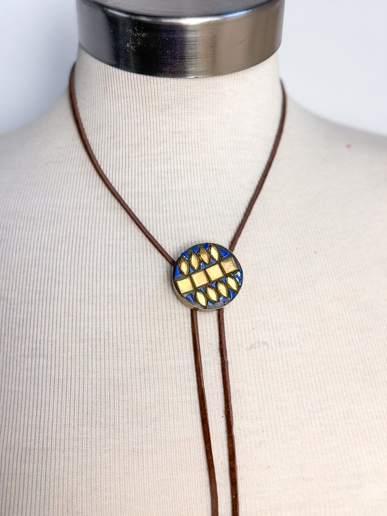 OOAK Brass & Stone Inlay Pendant Bolero