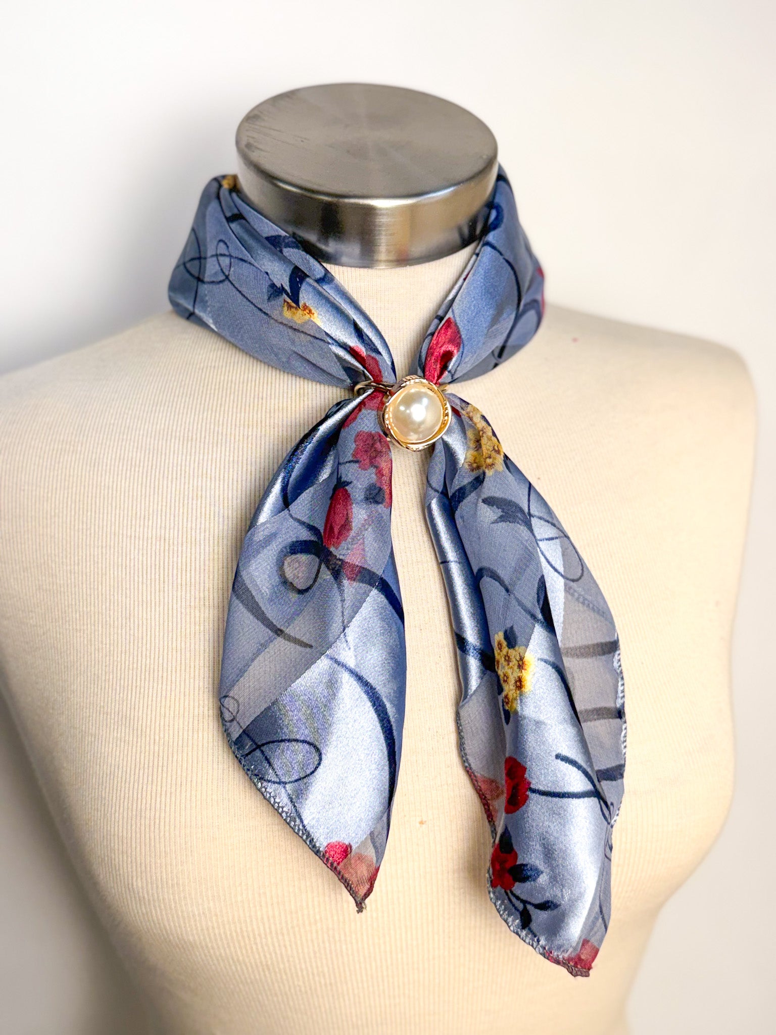 OOAK Vintage Satin Scarf & Scarf Charm
