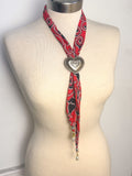 OOAK Vintage Heart & Pearls Fabric Bolo
