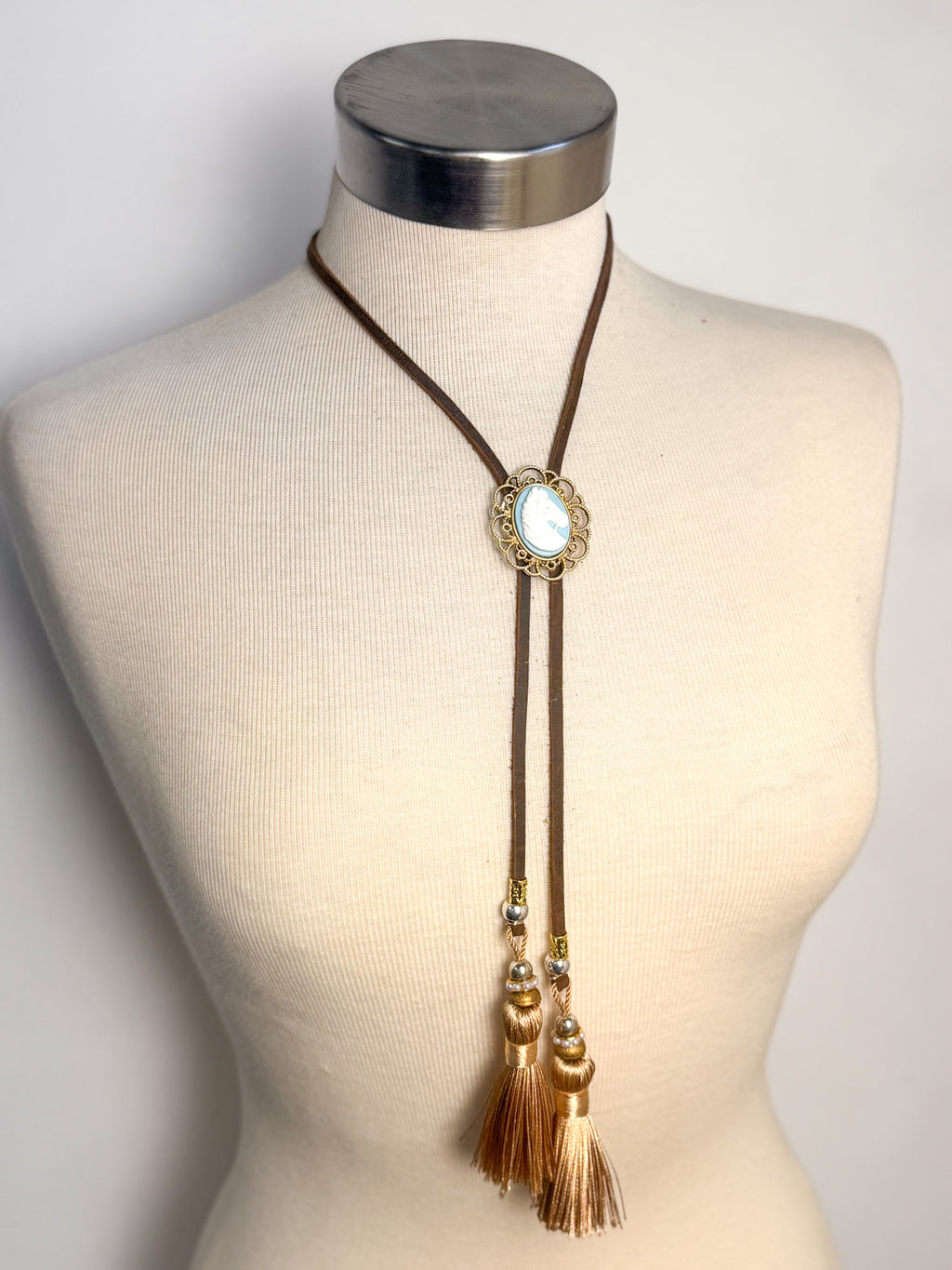 Handmade Horse Cameo Fringe Bolo