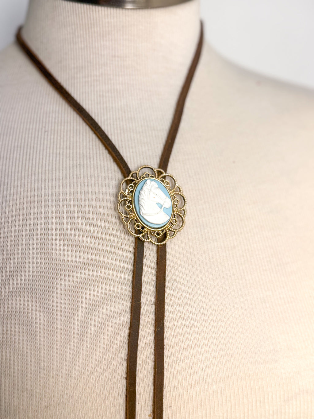 Handmade Horse Cameo Fringe Bolo