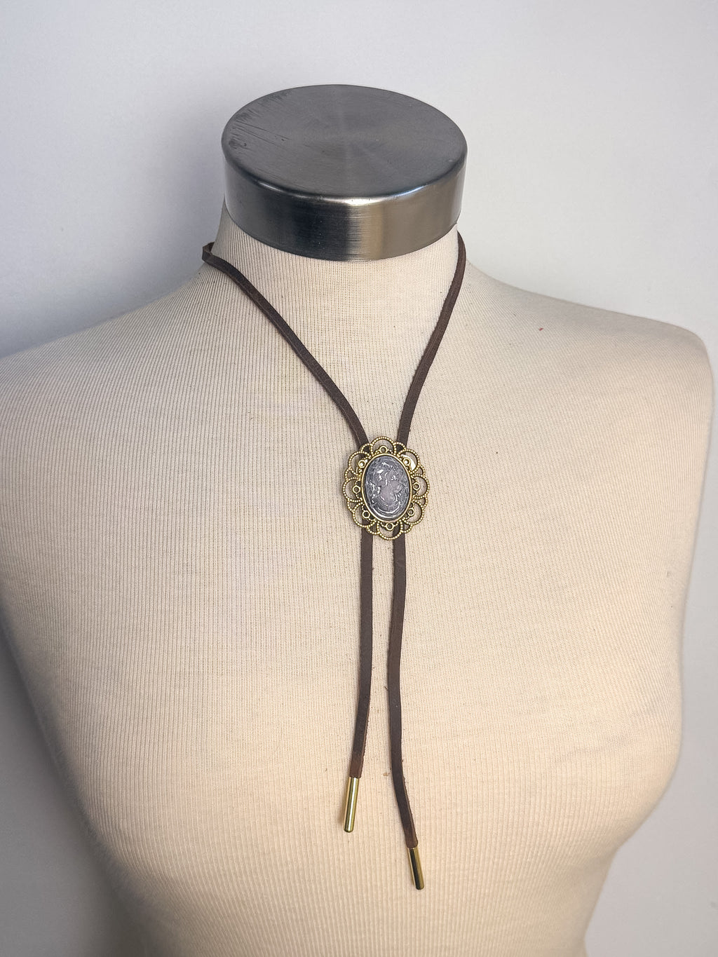 Handmade Large Cameo Flat Cord Bolo