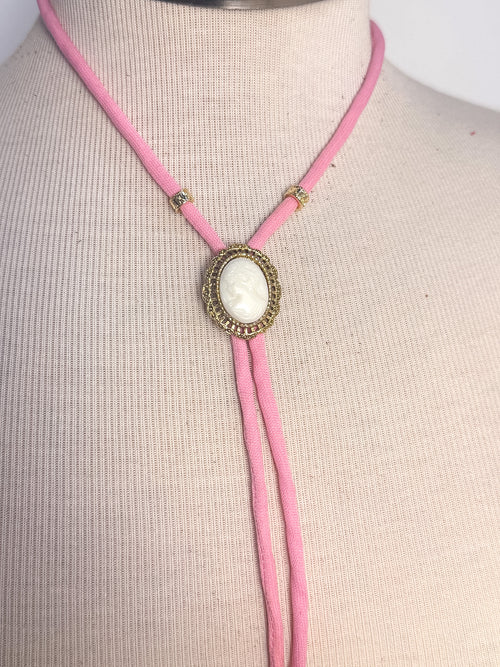 OOAK Cameo Pink Cord Bolo