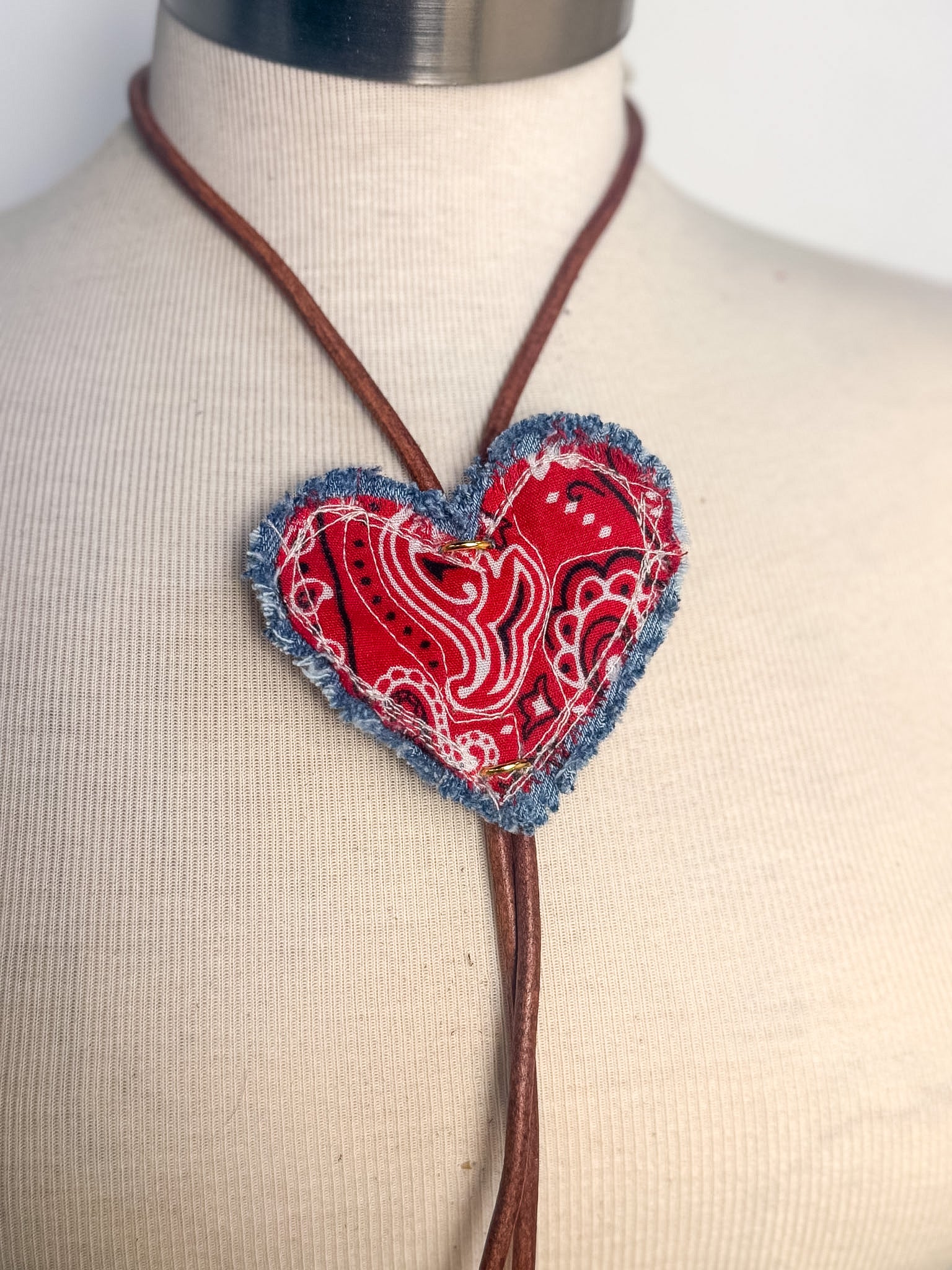 Handmade Bandana Heart Patch Bolo