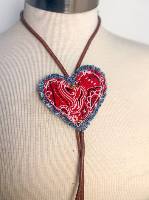 Handmade Bandana Heart Patch Bolo