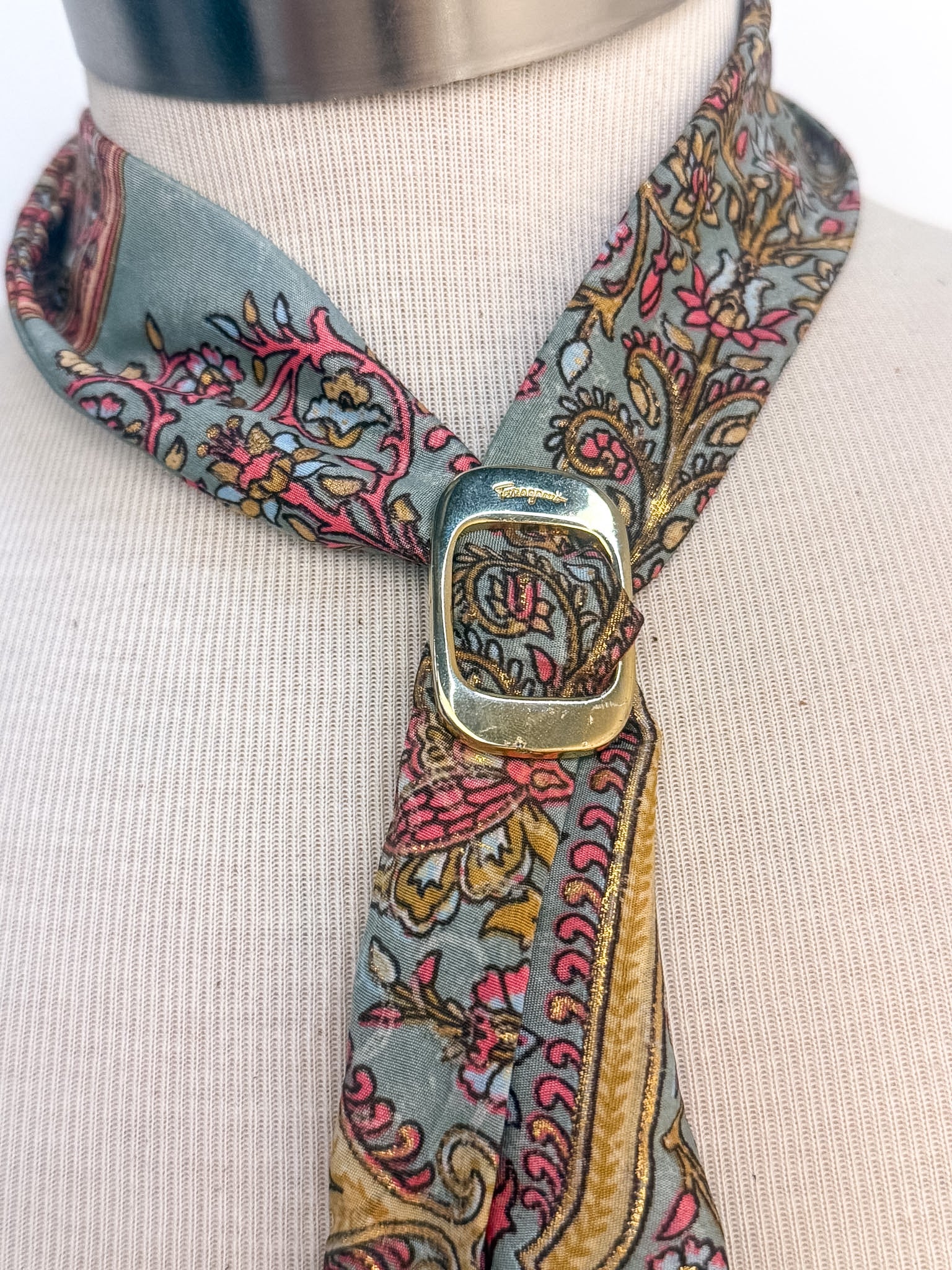 OOAK Vintage Ferragarmo Buckle Scarf Necklace