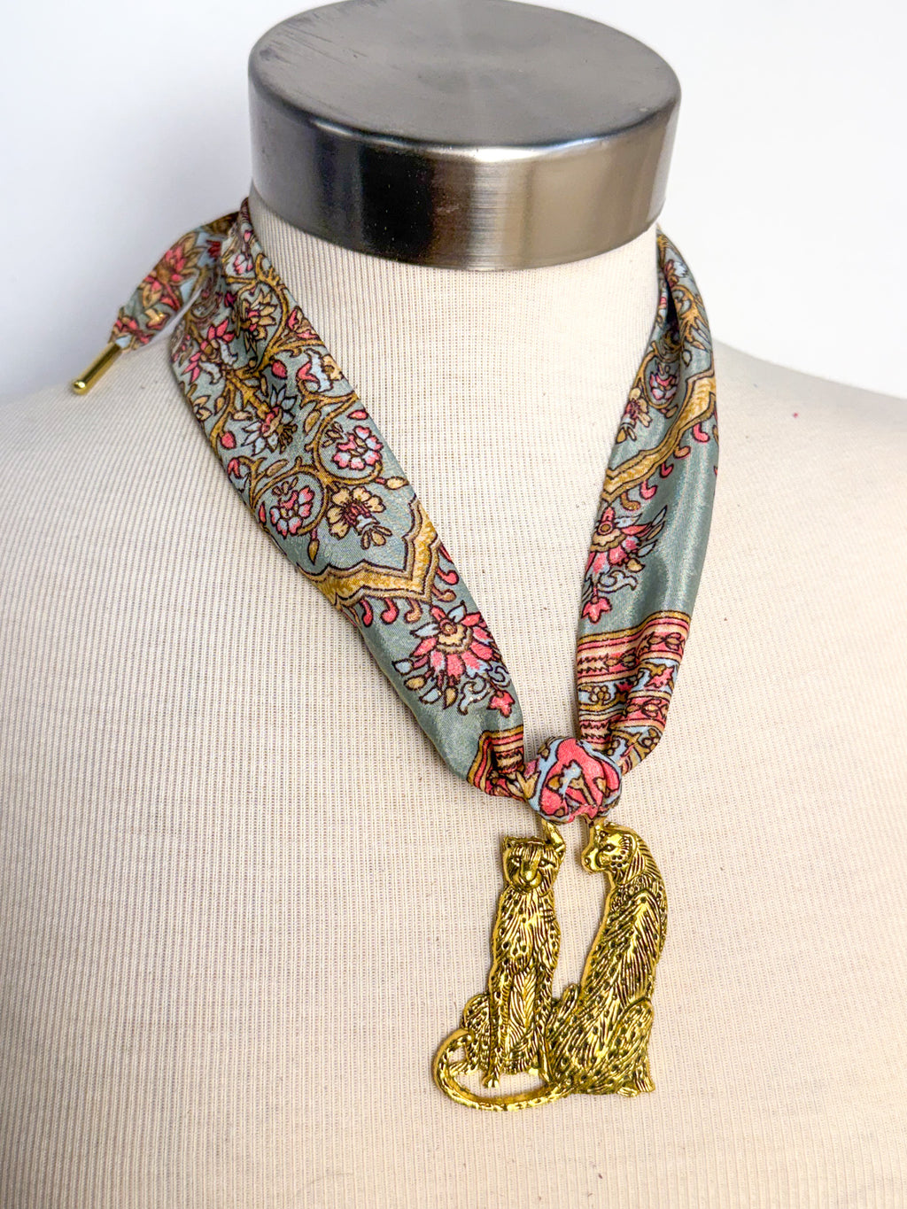 OOAK Leopard & Silk Statement Scarf Necklace