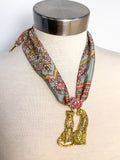 OOAK Leopard & Silk Statement Scarf Necklace
