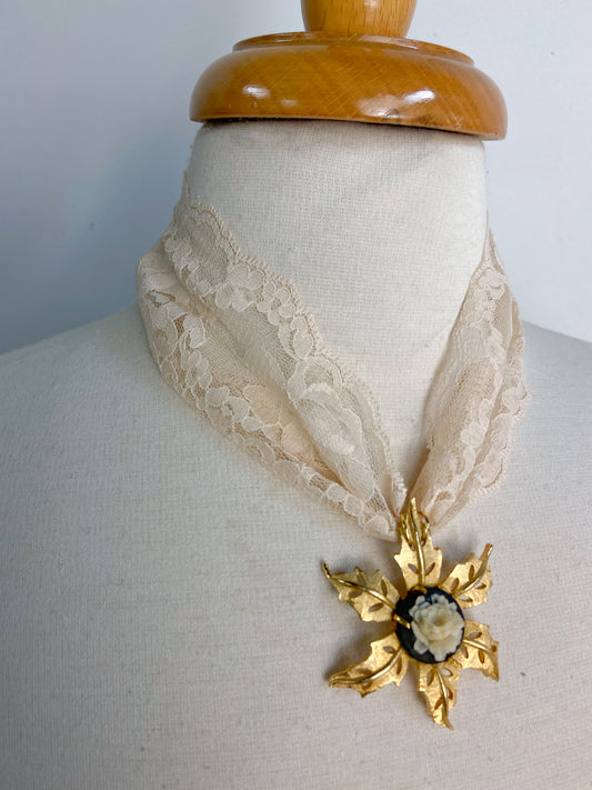 OOAK Floral Cameo Lace Necklace