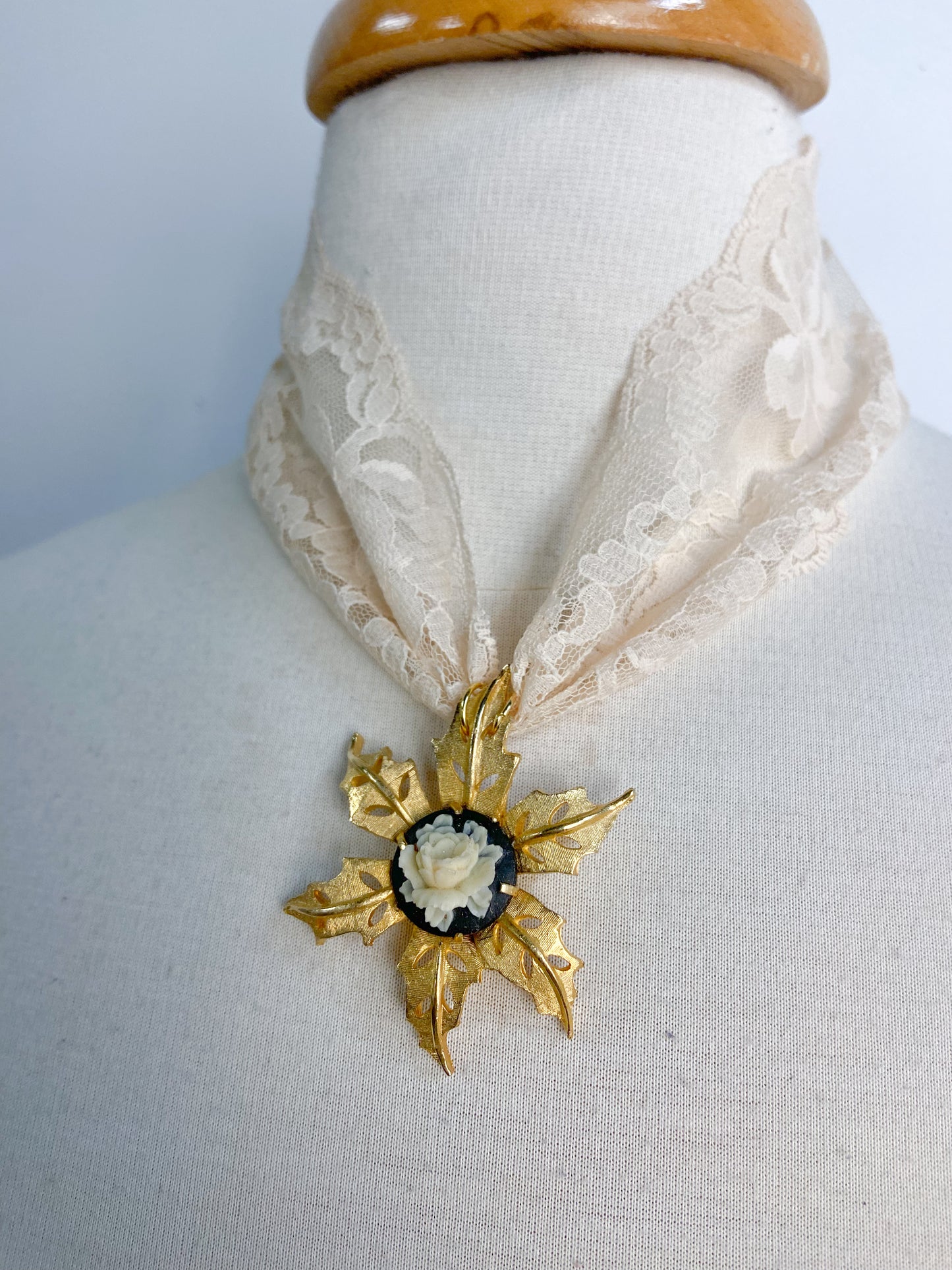 OOAK Floral Cameo Lace Necklace