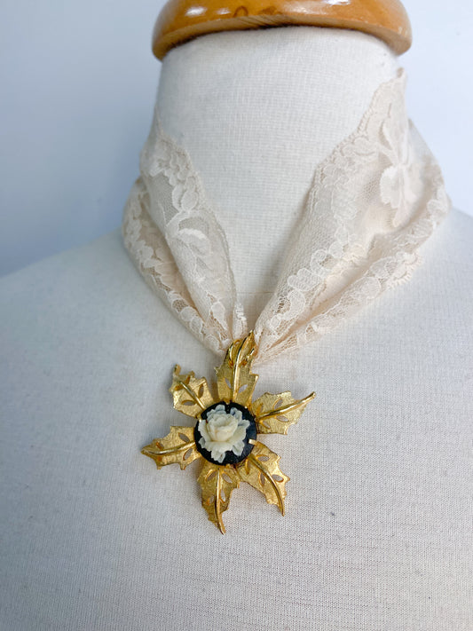 OOAK Floral Cameo Lace Necklace