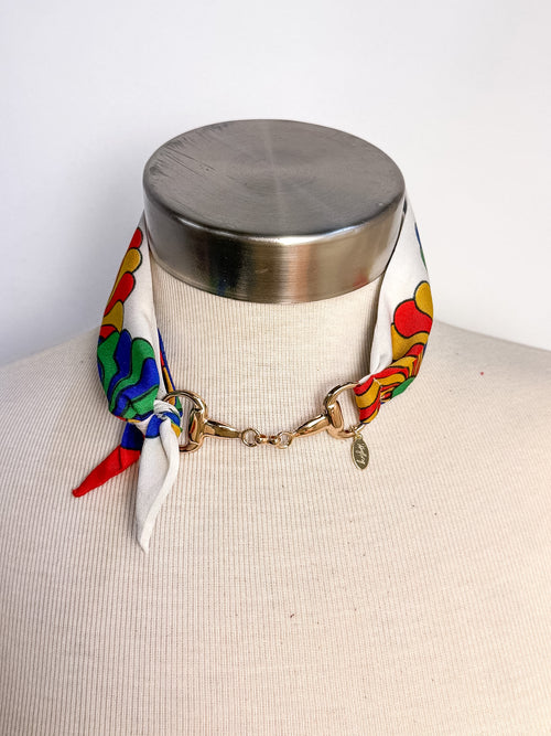 OOAK Vintage Retro Scarf & Horsebit Necklace