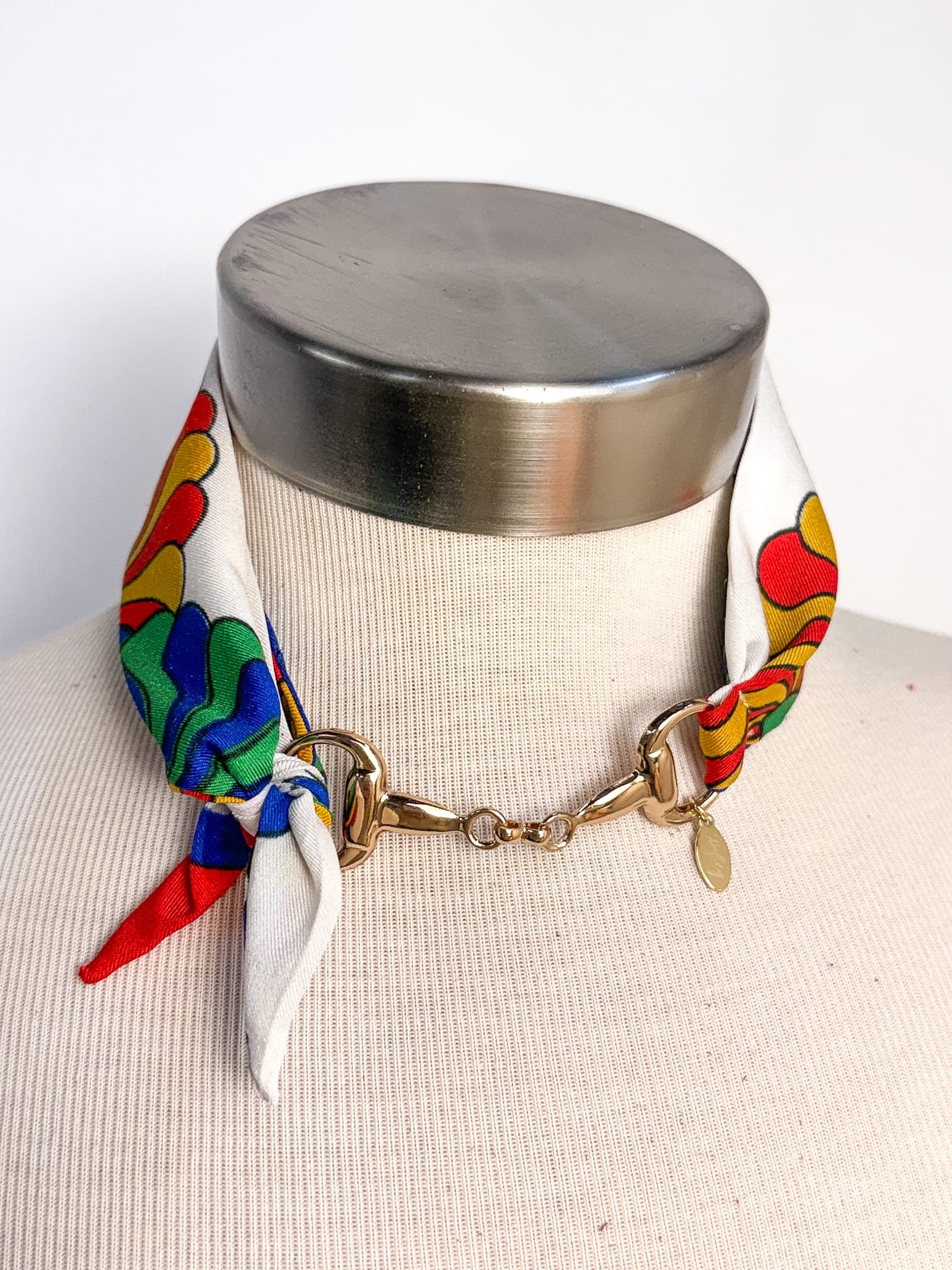 OOAK Vintage Retro Scarf & Horsebit Necklace