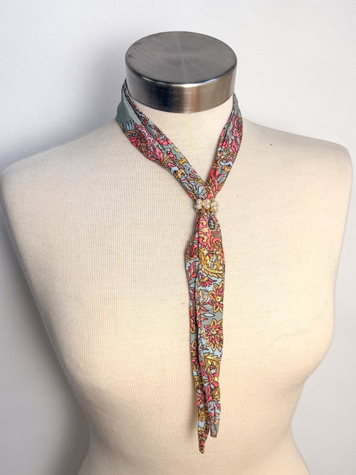 OOAK Silk & Pearl Scarf Necklace