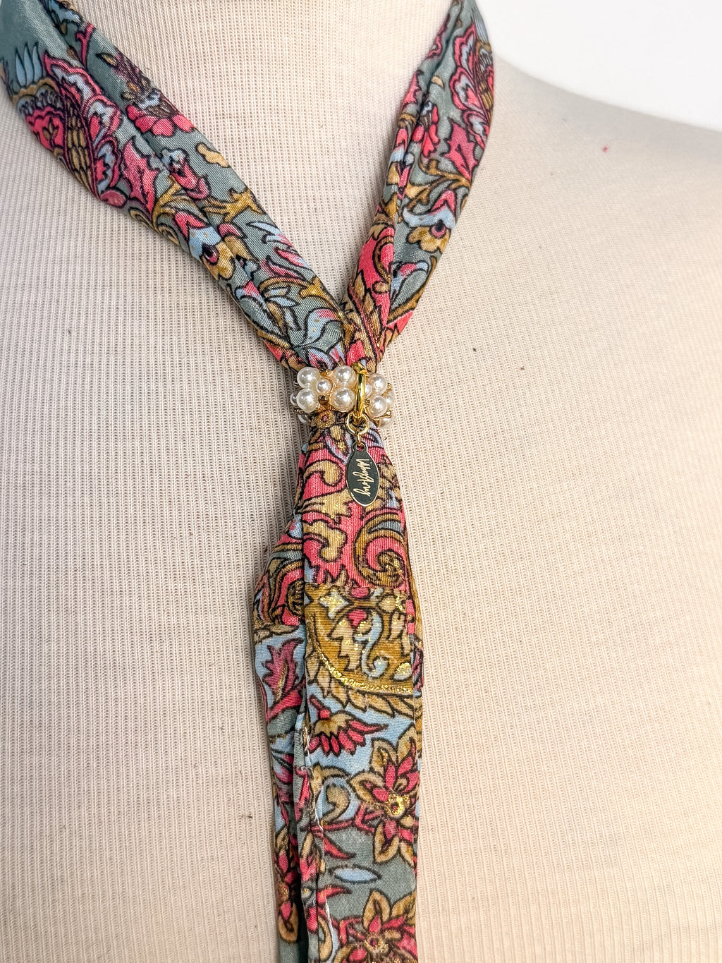 OOAK Silk & Pearl Scarf Necklace