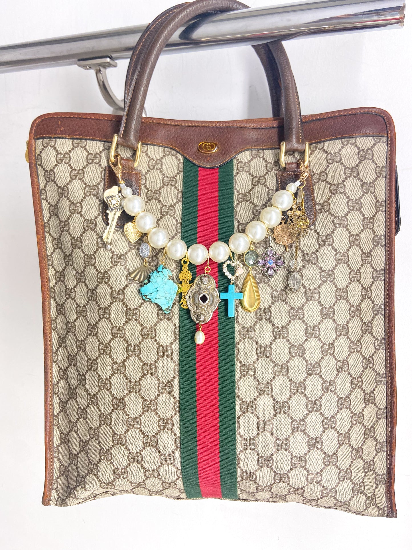 OOAK Authentic Vintage Tall Gucci Bag with Semi Precious Stones