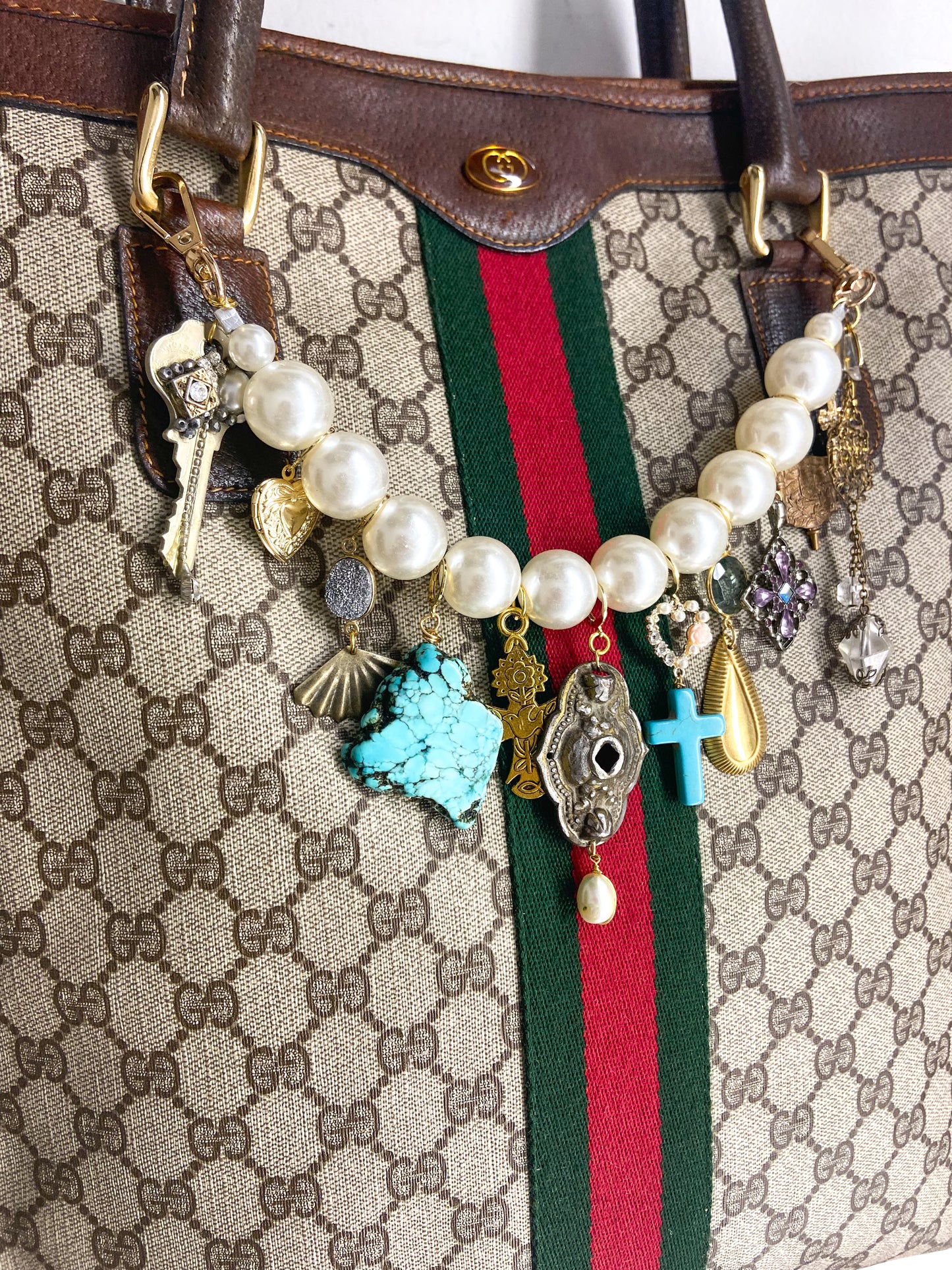 OOAK Authentic Vintage Tall Gucci Bag with Semi Precious Stones