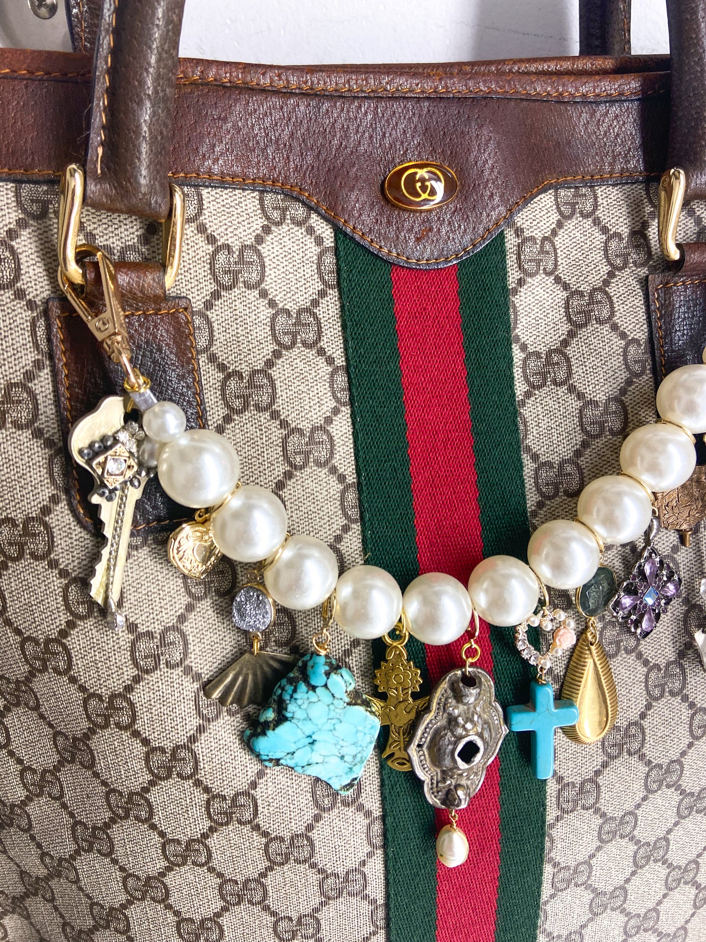OOAK Authentic Vintage Tall Gucci Bag with Semi Precious Stones