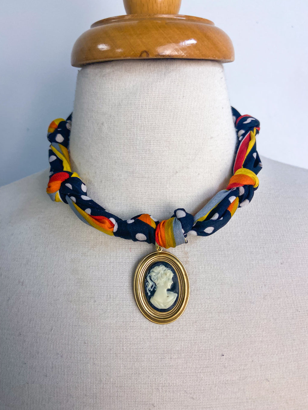OOAK Cameo Dot Scarf Necklace