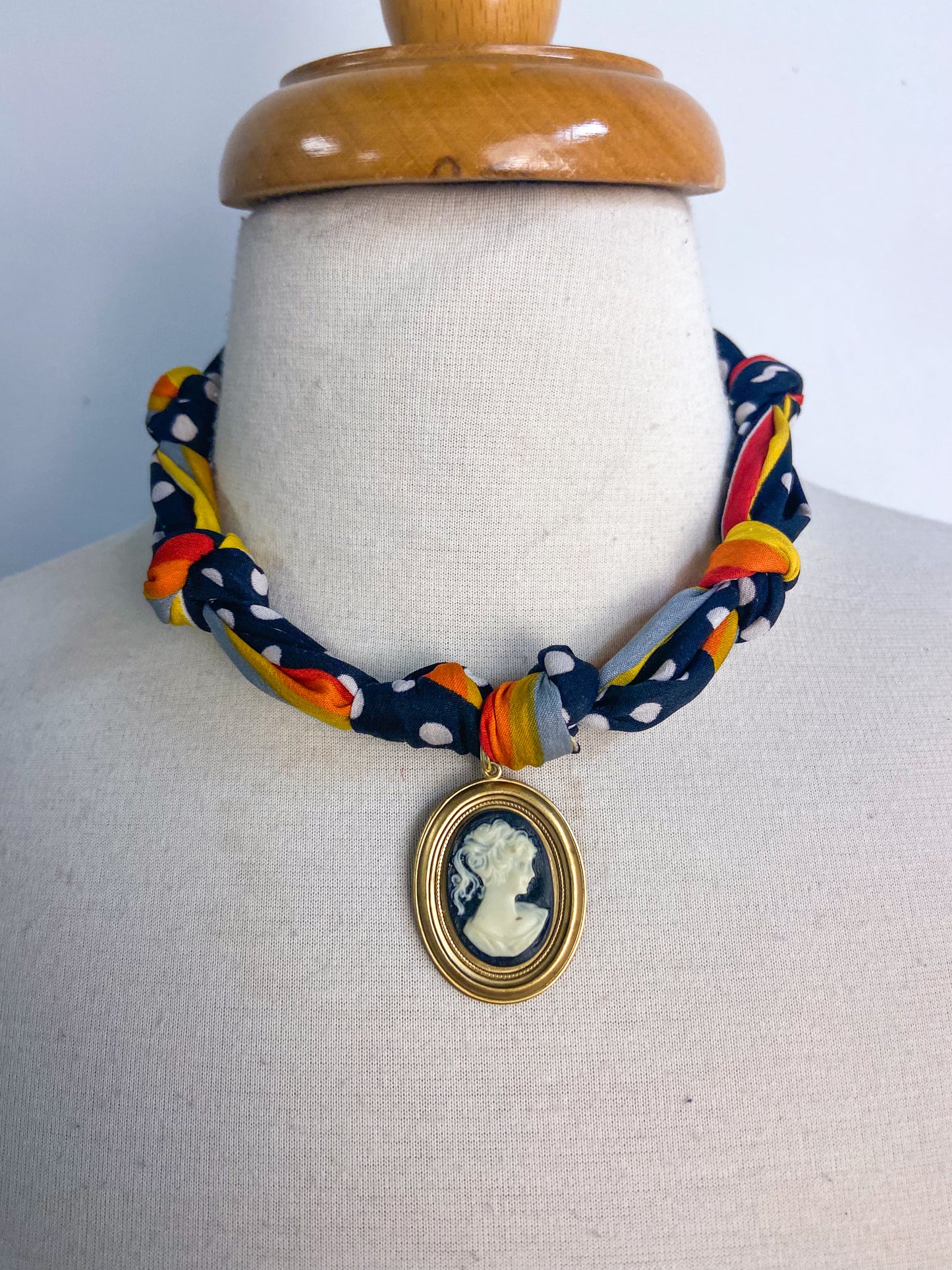 OOAK Cameo Dot Scarf Necklace