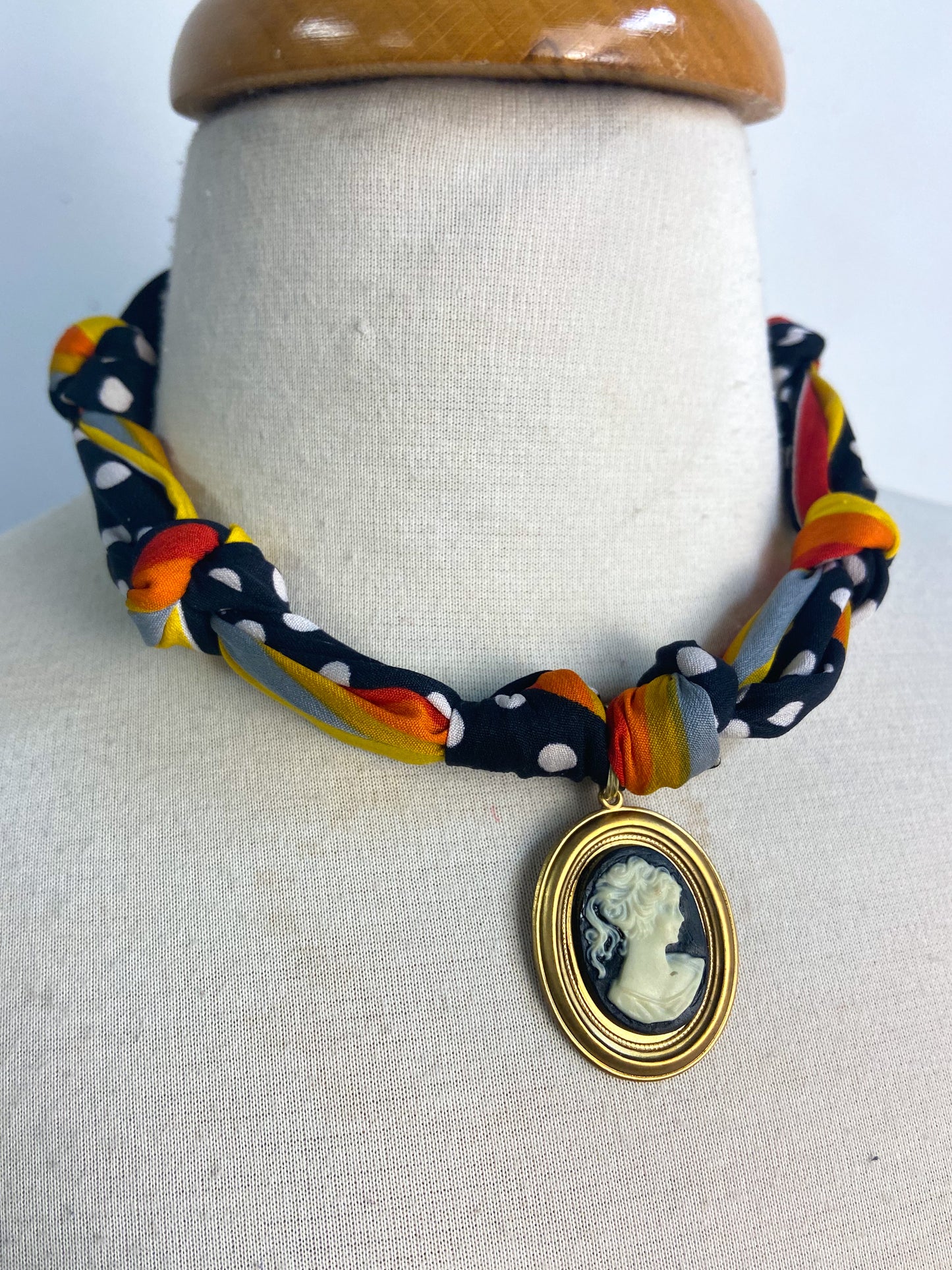 OOAK Cameo Dot Scarf Necklace