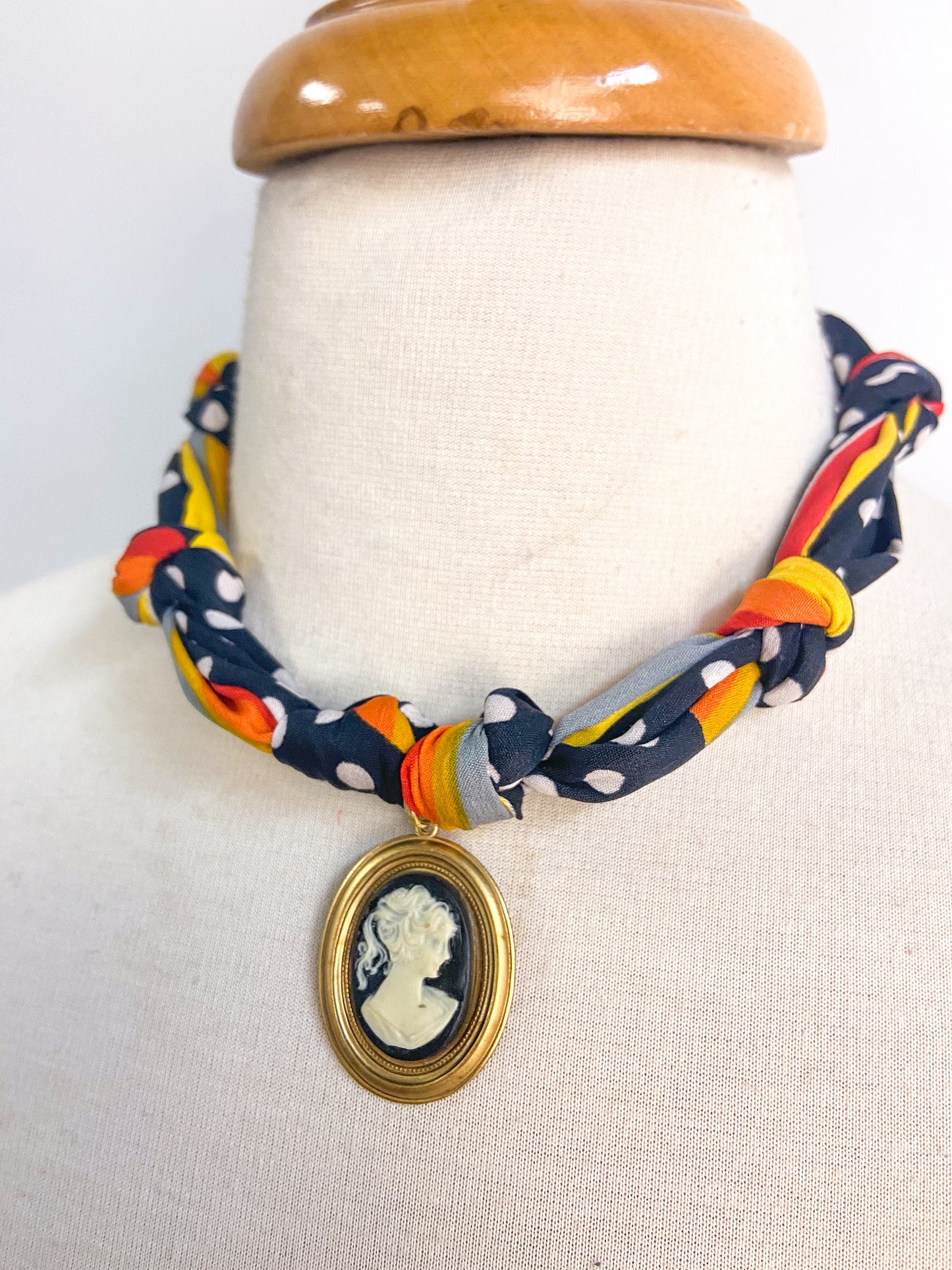 OOAK Cameo Dot Scarf Necklace