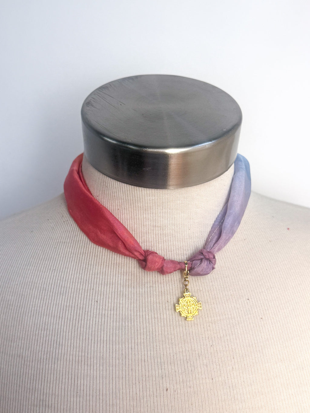 OOAK Silk Scarf Necklace with Charm