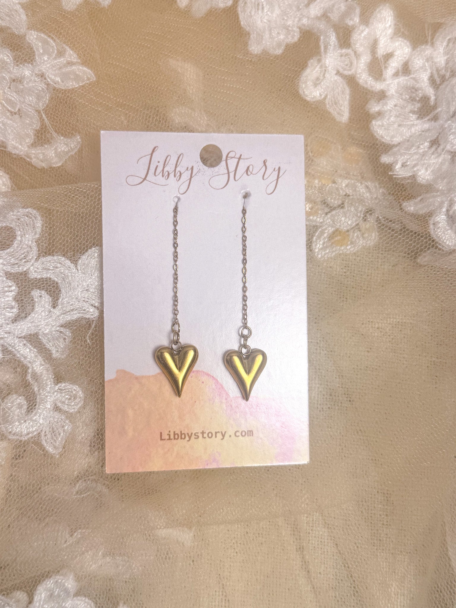 Handmade Puffy Heart Threader Earrings