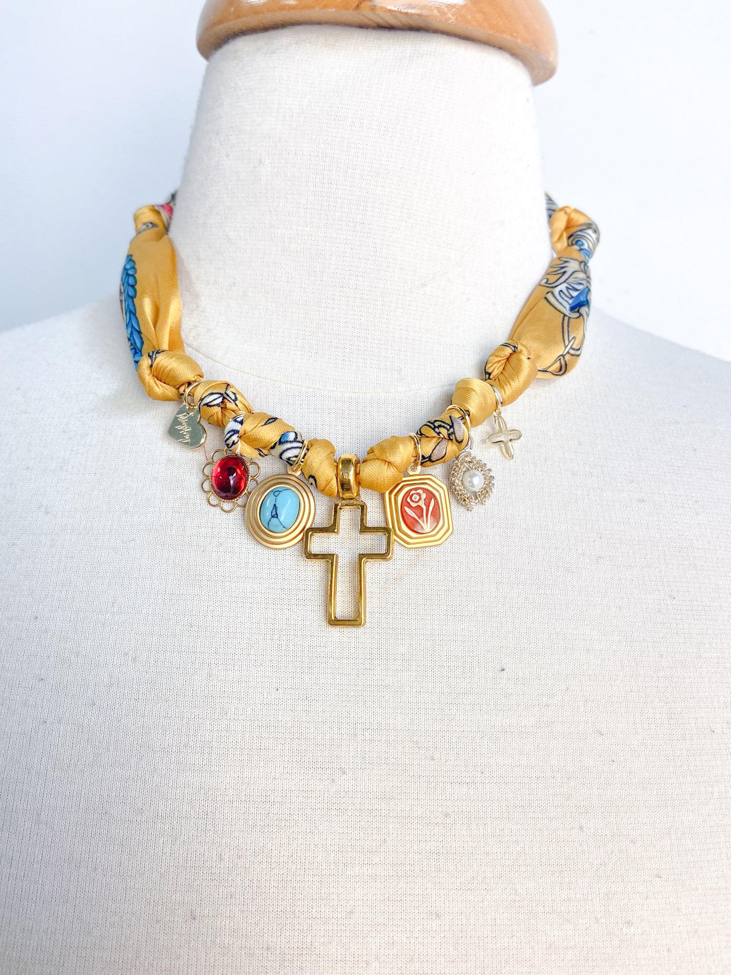 OOAK Safety Pin and Charm Scarf Necklace