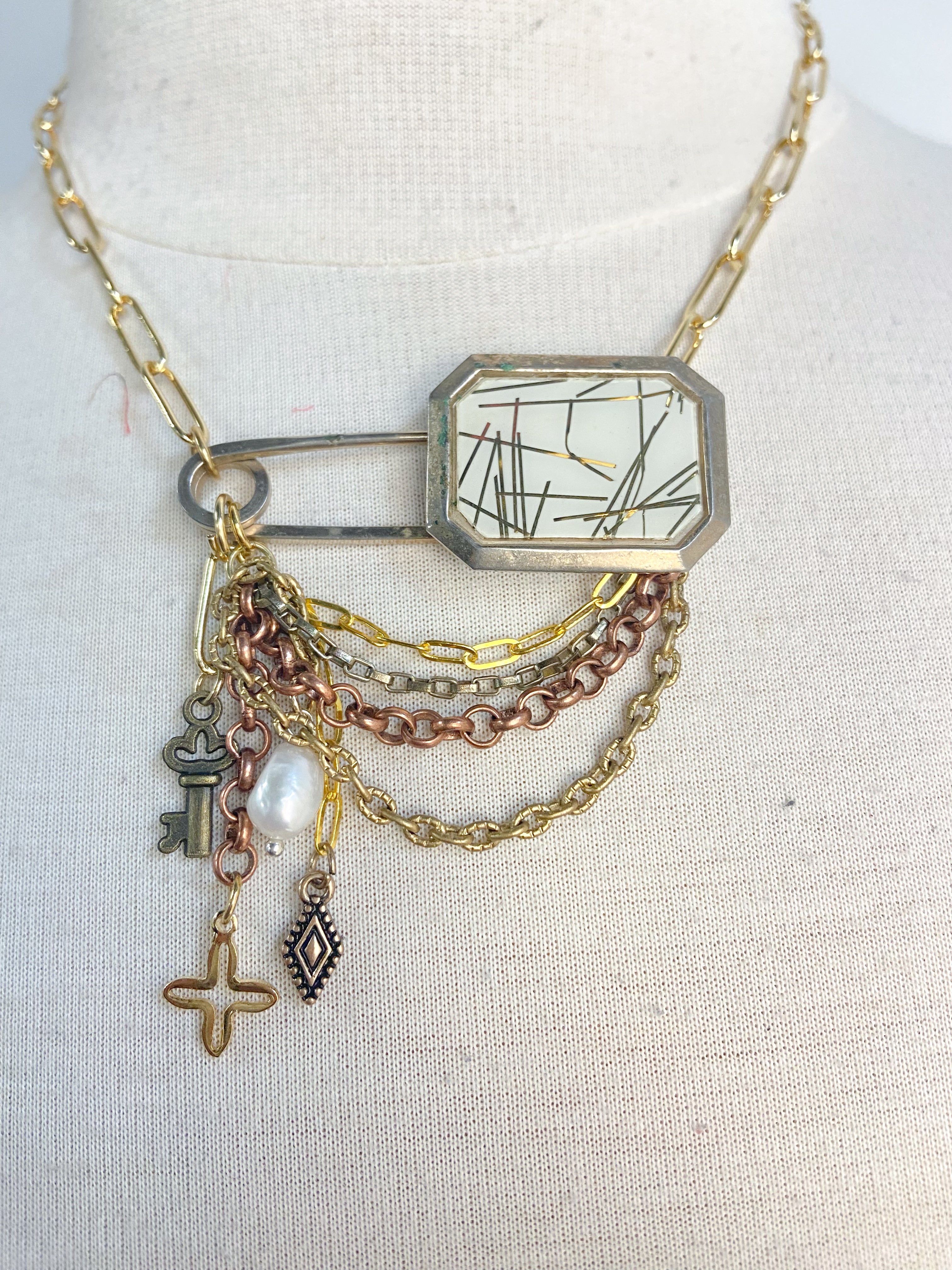 OOAK Vintage Safetly Pin Broach Necklace