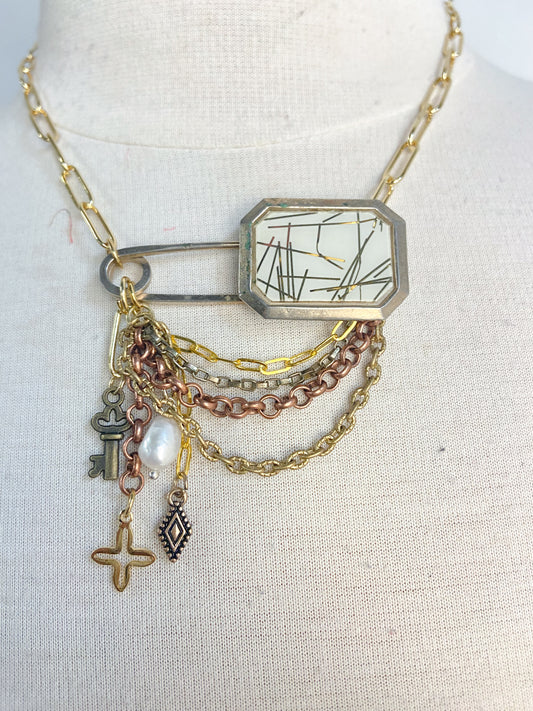 OOAK Vintage Safetly Pin Broach Necklace