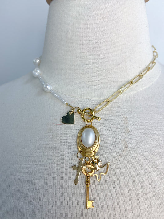OOAK Freshwater Pearl and Charm Pendant Necklace