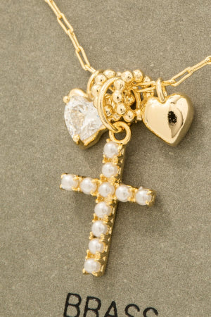 Heart And Cross Charms Chain Necklace