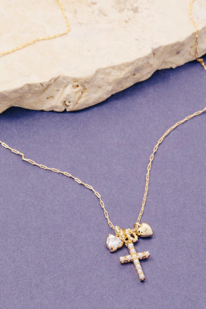 Heart And Cross Charms Chain Necklace