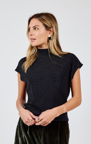Sadie & Sage Guiding Light Lurex Mockneck Tank Top