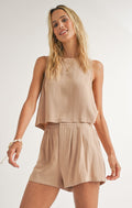 Sadie & Sage Shoreline Linen Tank w/ Button Back Detail