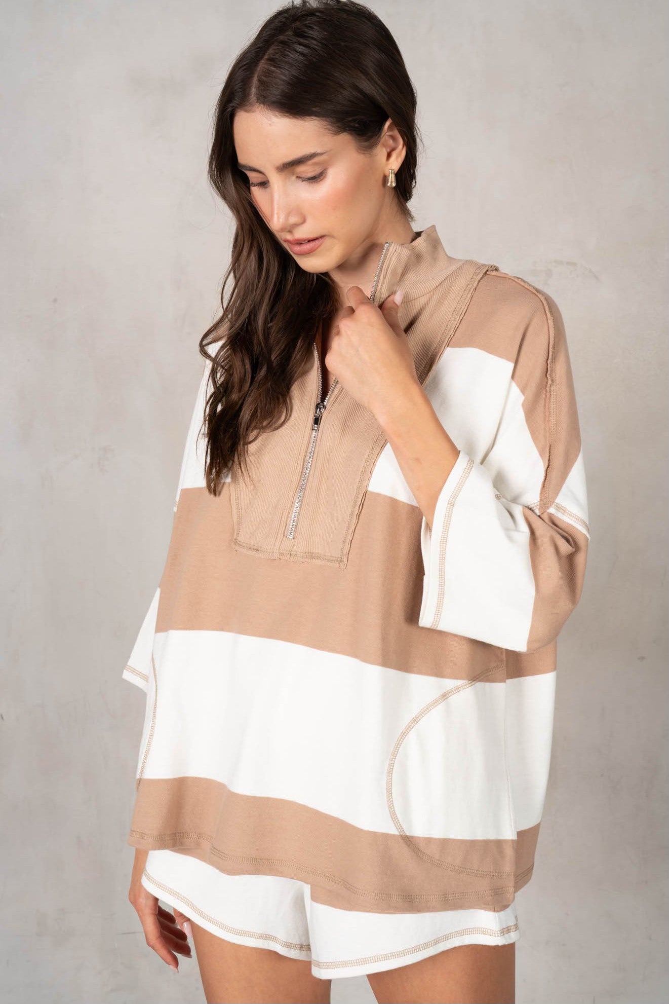 Yarn Dye Stripe Half Zip Top