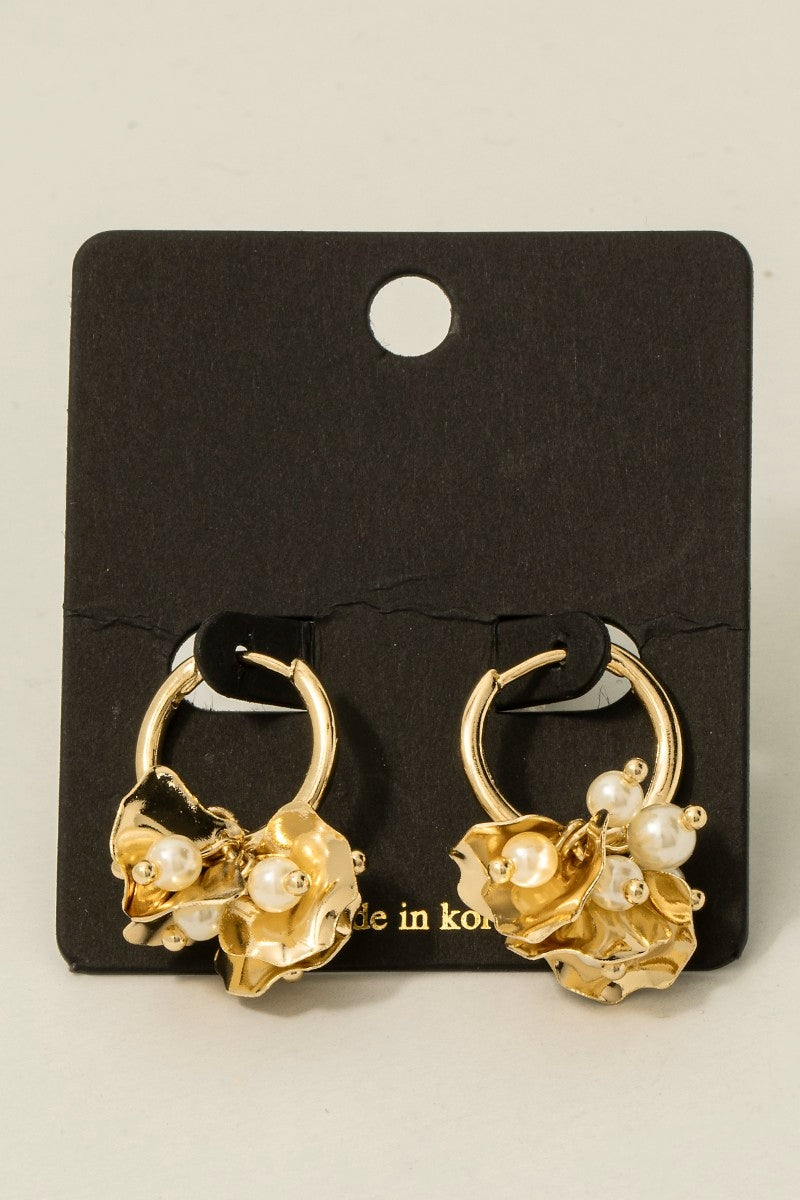 Pearls And Petals Drop Hoop Earrings