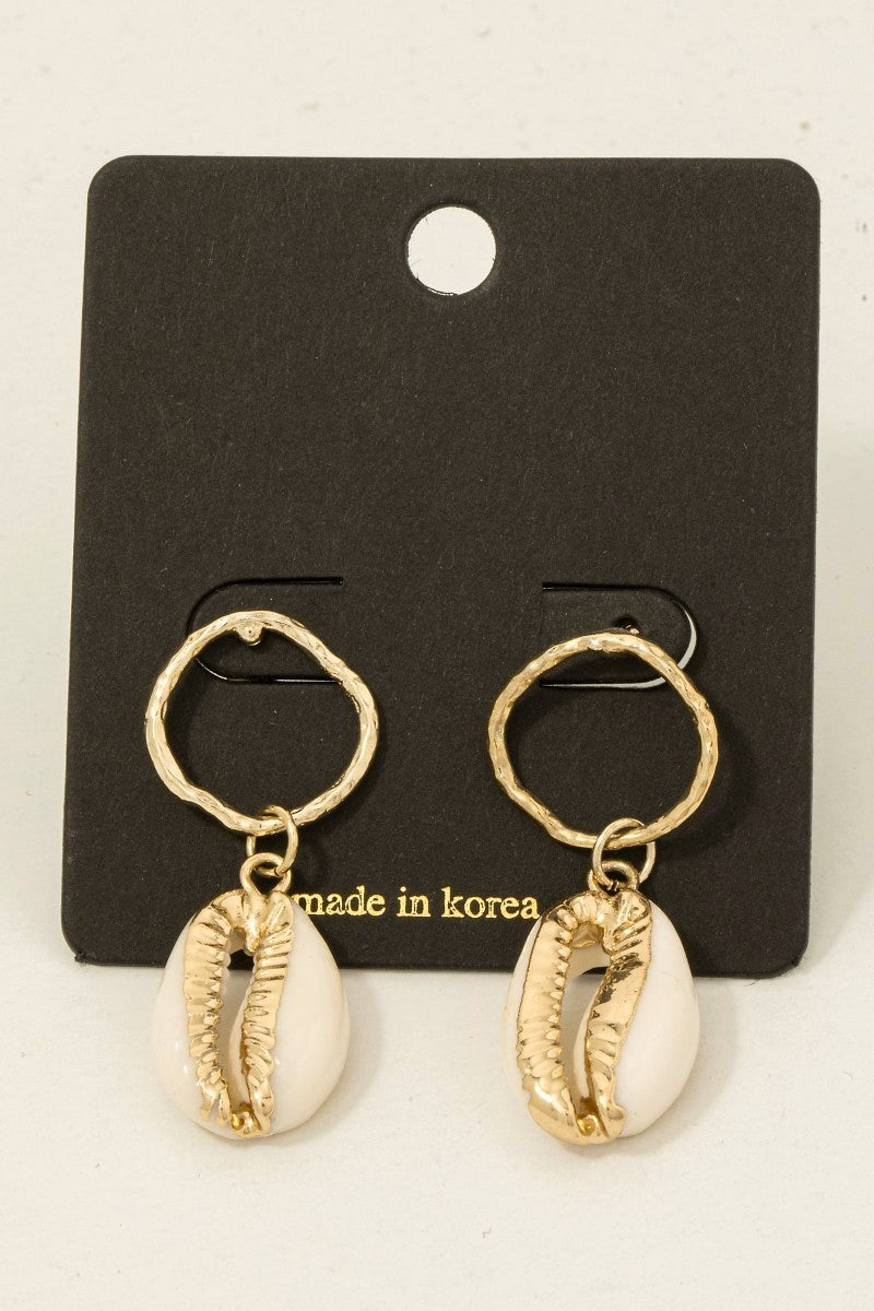 Gold Accent Puka Shell Dangle Hoop Stud Earrings