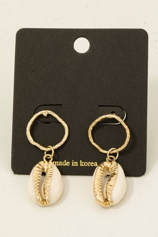 Gold Accent Puka Shell Dangle Hoop Stud Earrings