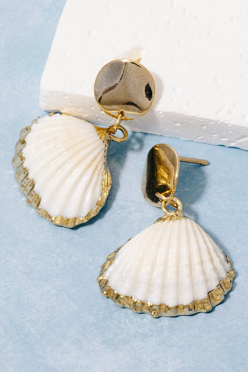Gold Accent Seashell Dangle Stud Earrings