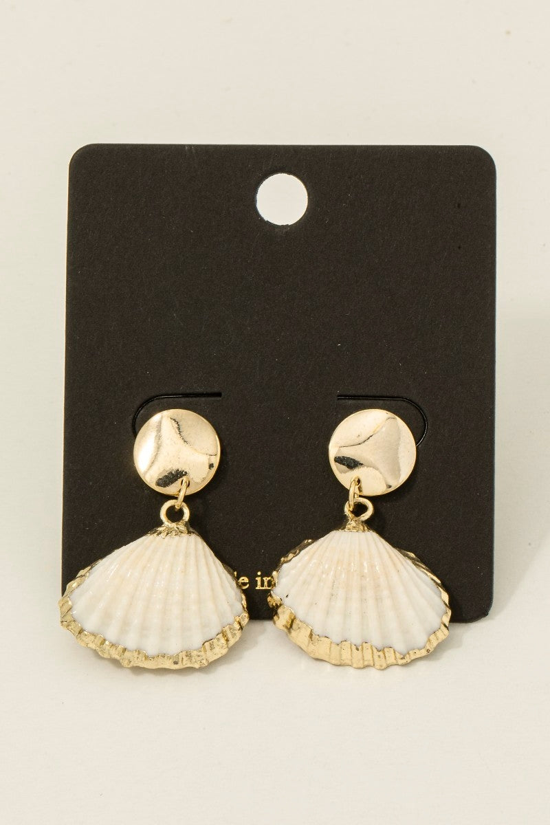 Gold Accent Seashell Dangle Stud Earrings