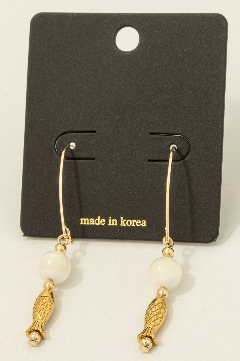 Fish And Bead Charm Dangle Earrings